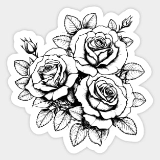 Rose Flowers Black and White Illustration Sticker